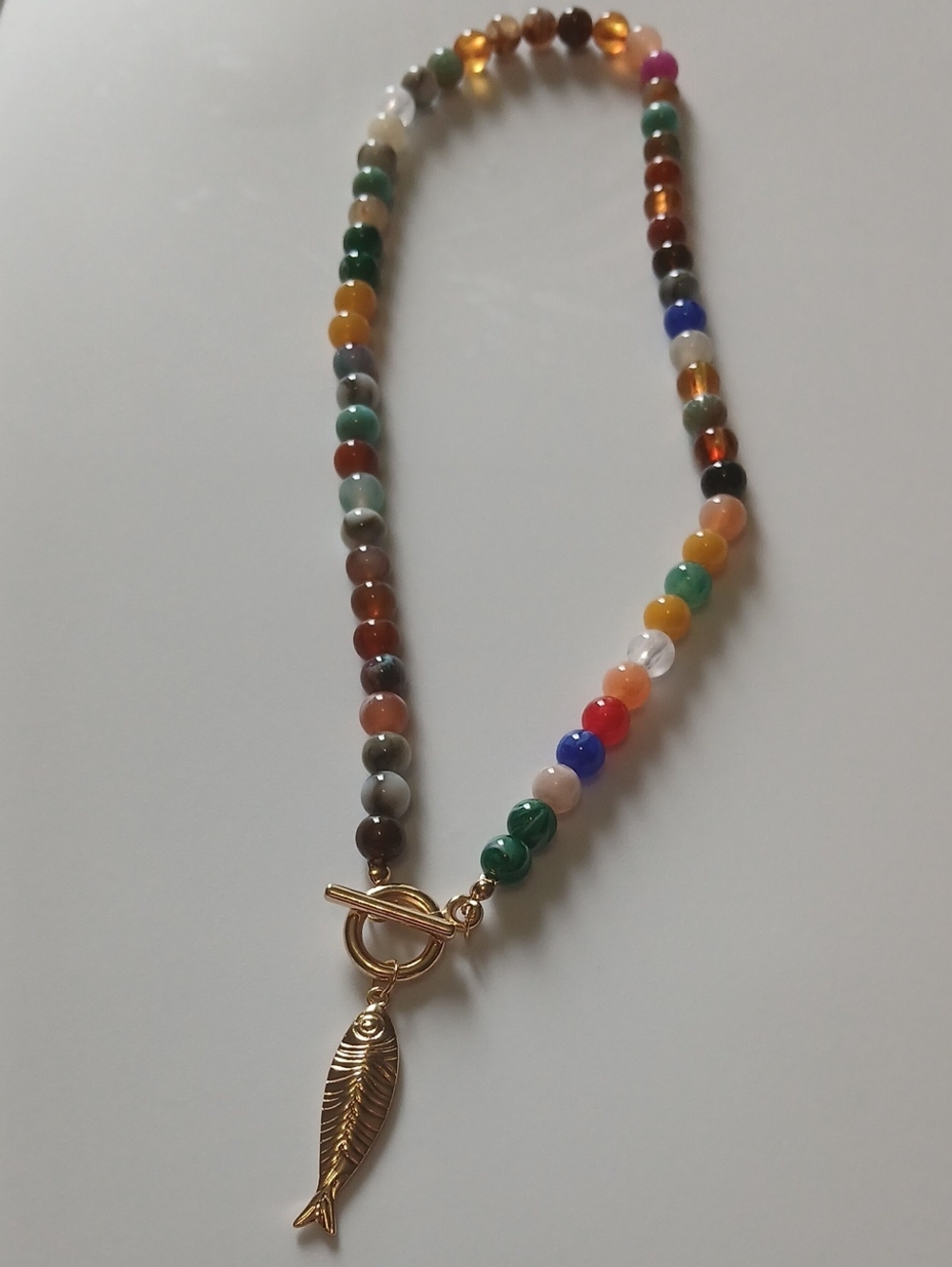 Multicolor Beaded Necklace with Gold Fish Charm